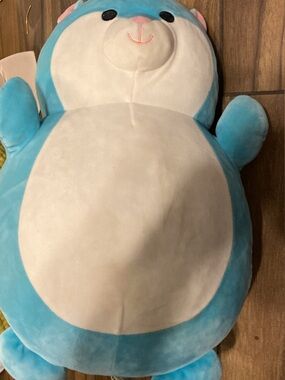 Blue & White Plush Stuffed Animal Pillow - Soft Cuddly Toy